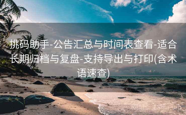 挑码助手-公告汇总与时间表查看-适合长期归档与复盘-支持导出与打印(含术语速查)
